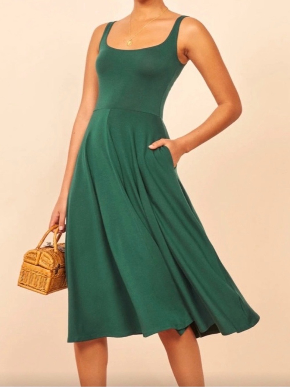 Reformation Rou Emerald Green Midi Dress - Picture 2 of 5